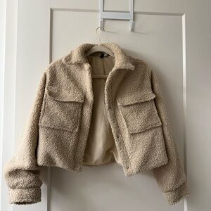 H&M Women's Beige Sherpa Bomber Jacket